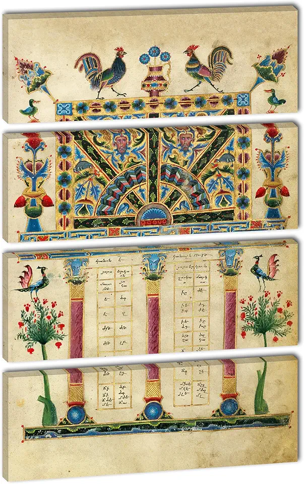 50 x 80 TOTAL - Zeytun Gospels Wall Art Canvas Print 4 Panel Split Armenian Manuscript Illuminator Toros Roslin 1256