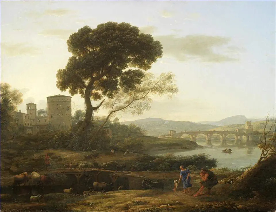 Toperfect Oil Painting Handmade $50-$2000 by College Teachers - 11 Famous Paintings - Landscape with Shepherds The Pont Molle Claude Lorrain classical Art - Wall Painting on Canvas -Size1