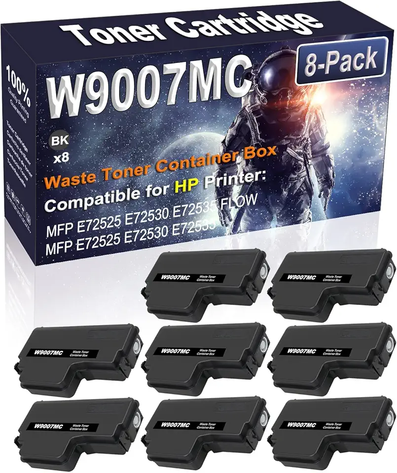 8-Pack (Black) Compatible W9007 W9007MC Waste Toner Container Box Replacement for HP MFP E72525 E72530 E72535 Flow MFP E72525 E72530 E72535 Printer