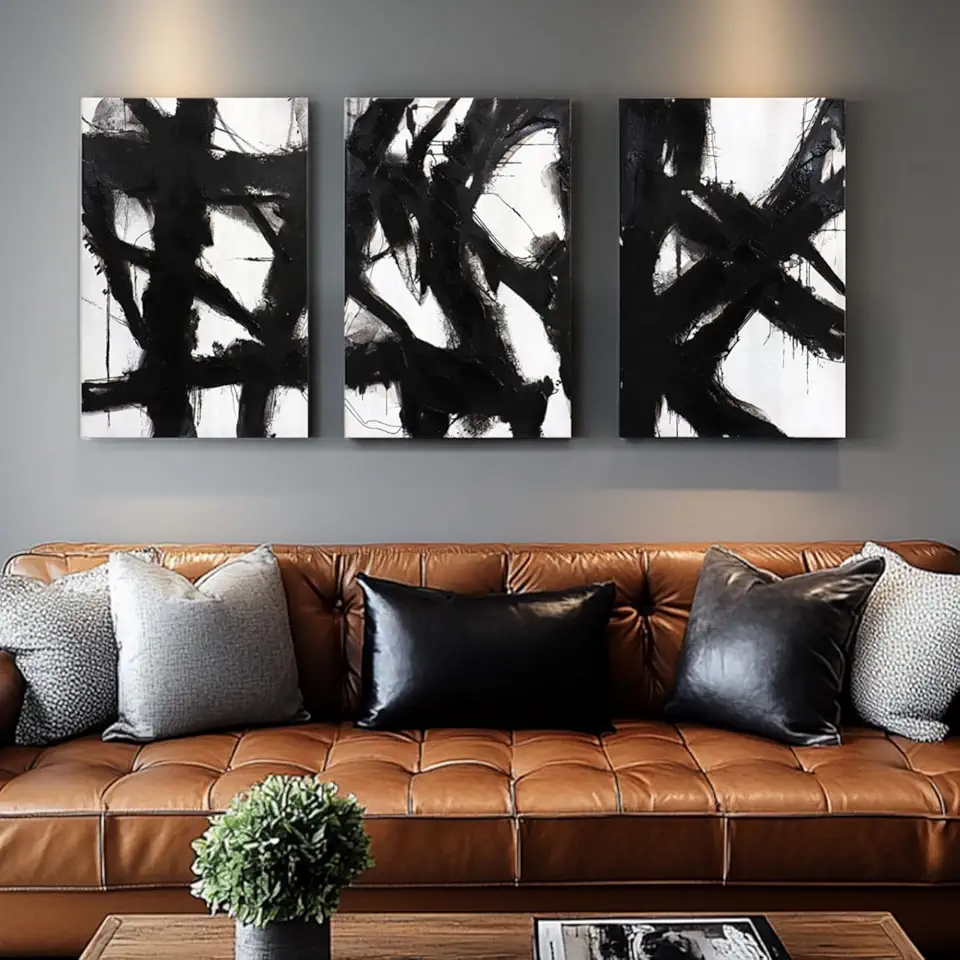 Zessonic Black and White Abstract Canvas Wall Art – 3 Pieces 16 x 24 Inches Modern Painting Prints with Hand-Painted Texture for Living Room, Bedroom, Office Decor