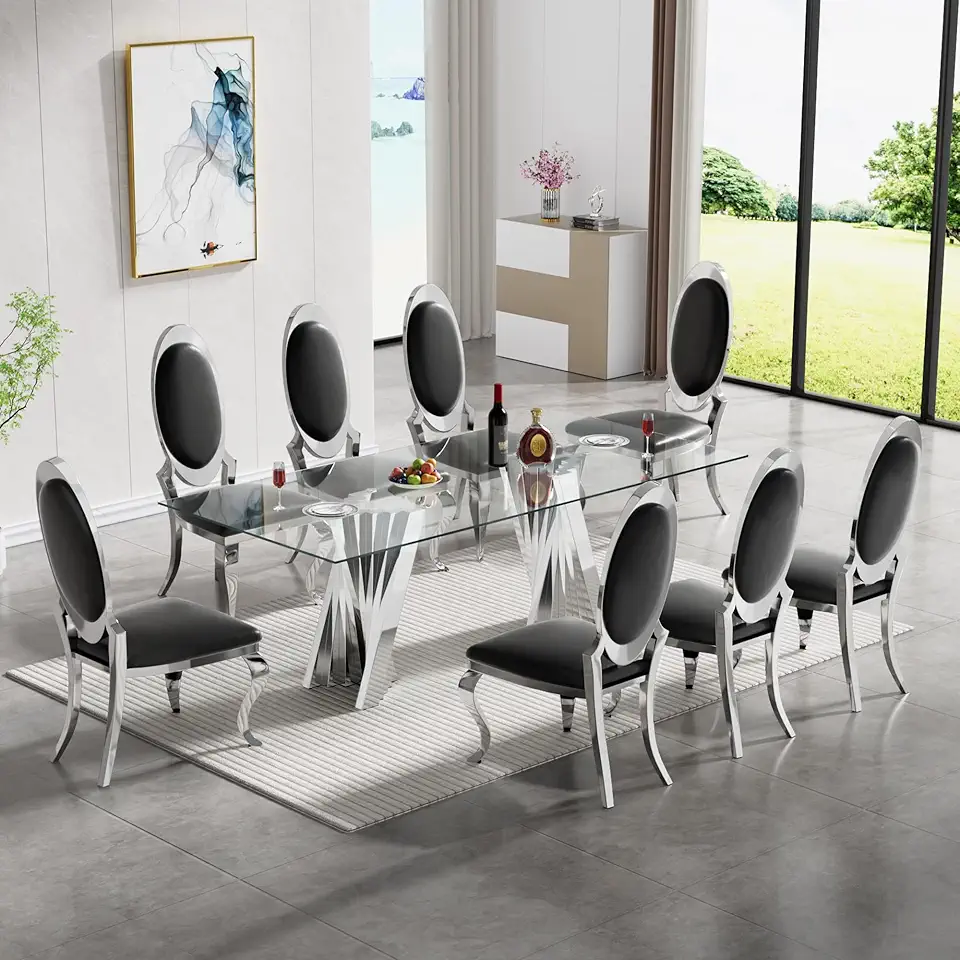 Pvillez 9 Piece Dining Table Set, Modern Dining Room Table Set for 8 with 70