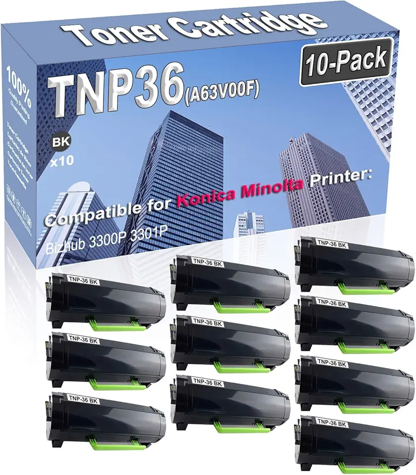 10-Pack Compatible High Capacity TNP-36 TNP36 (A63V00F) Printer Cartridge use for Konica Minolta Bizhub 3300P 3301P Toner Cartridge (Black)