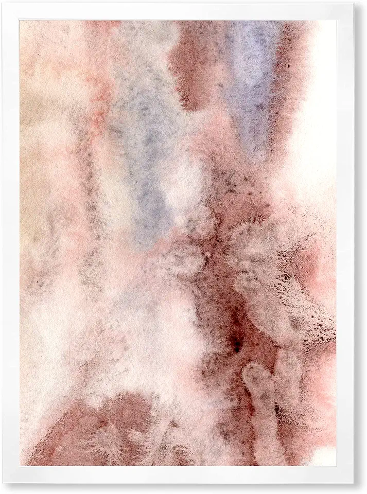 Pastel Abstract With Blue Pink & Dark Red Spots Modern Framed Wall Art