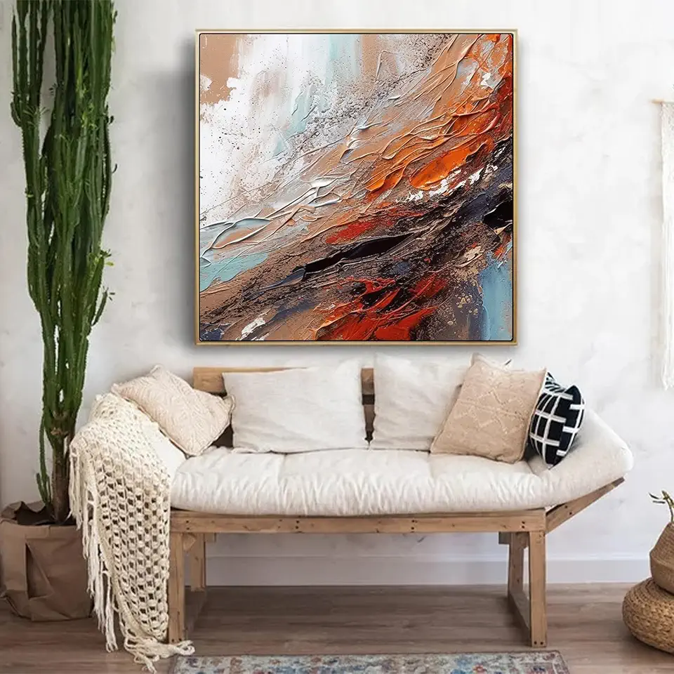 Professional Black & Brown Abstract Artwork On Canvas,Wall Decor Gift,Modern Luxury Painting,Entrance Living Room Wall Decor,Unstretched,Frameless,(183X183cm) 72X72Inches