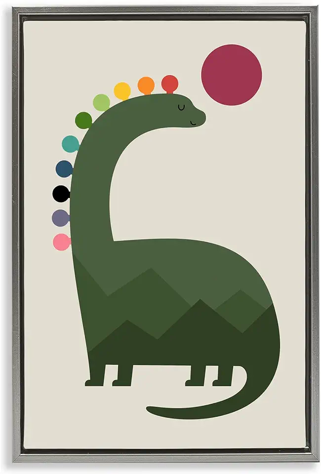 Stupell Industries Minimal Rainbow Dinosaur Gray Framed Floater Canvas Wall Art Design by Andy Westface, 17 x 25