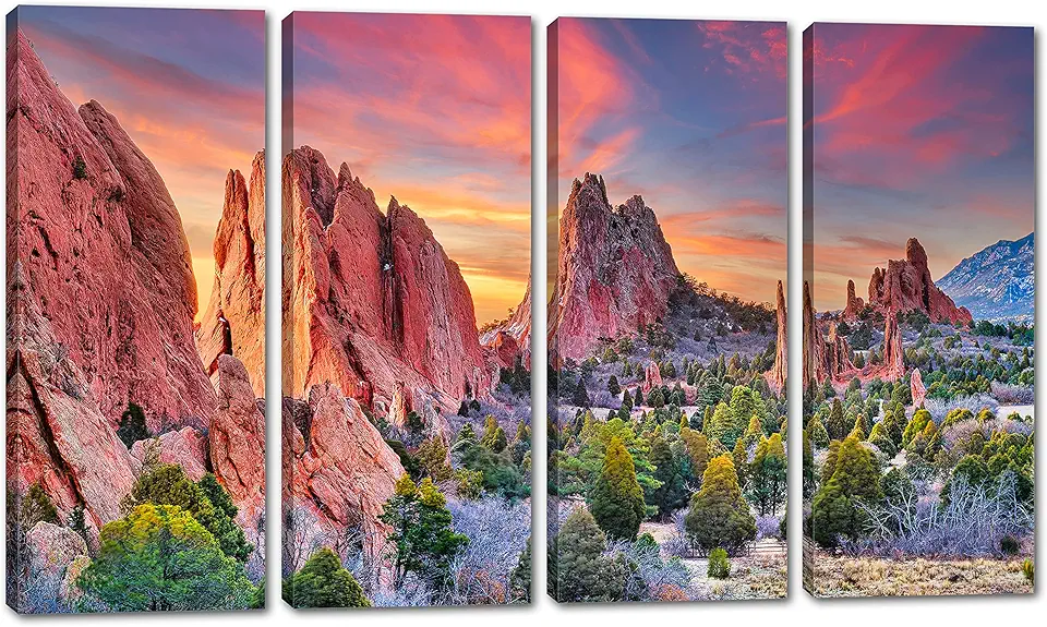80 x 50 TOTAL - Garden of the Gods Canvas Print Wall Art 4 Panel Split Colorado Springs Mountain Landscape