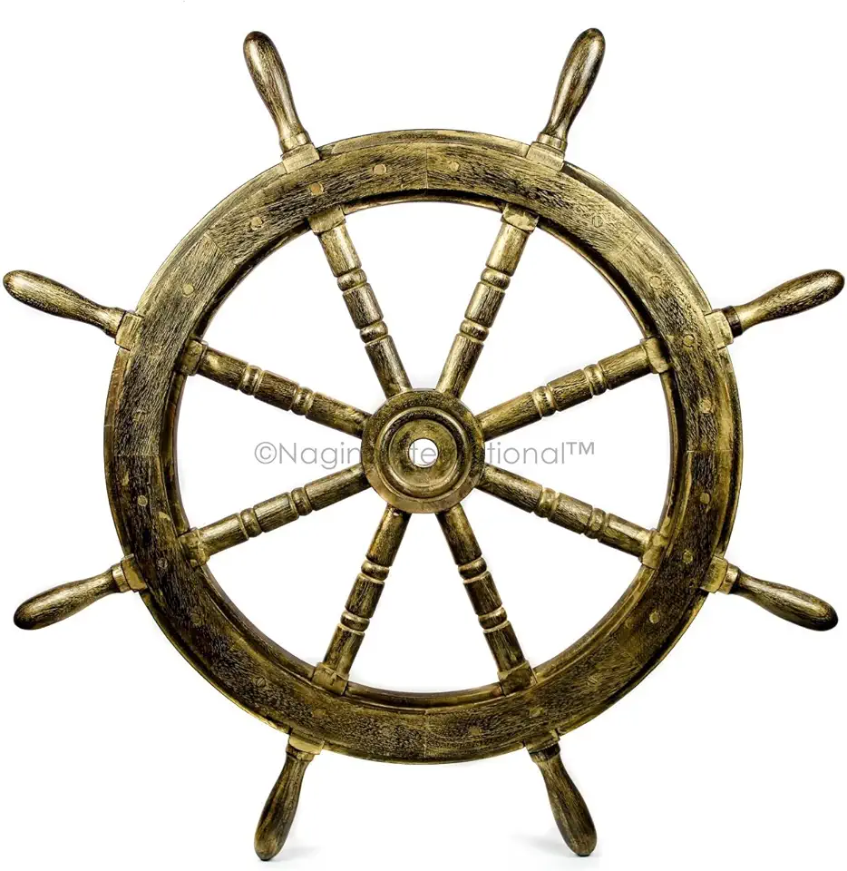 Nagina International Nautical Handcrafted Wooden Ship Wheel - Home Wall Decor (72 Inches, Antique Golden)