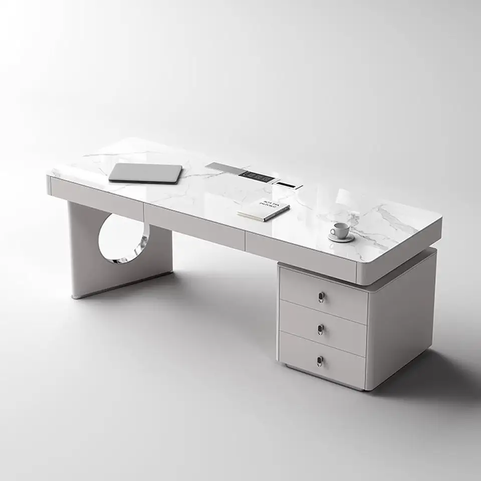 Rounded Anti-Collision Table Legs Thickened Rock Plate Desktop Modern Office Desk Titanium Steel Table Legs Multifunctional Plug Household Office Desk Mute Slide Drawer Business Furniture