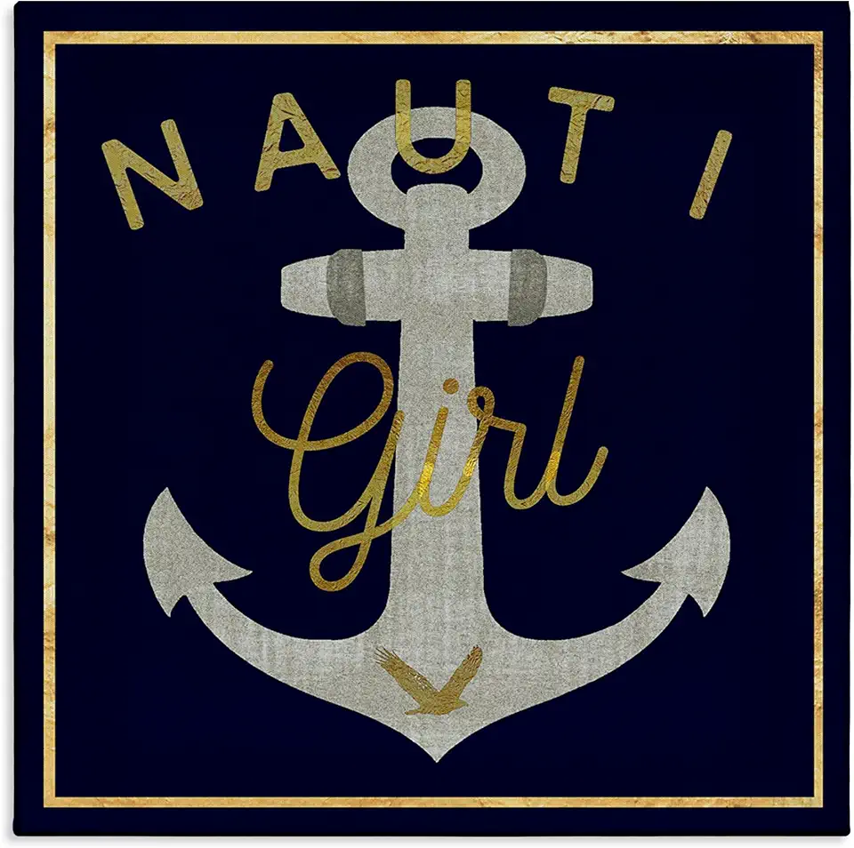 Stupell Industries Nauti Girl with Anchor Canvas Wall Art Design by Graffi*tee Studios, 30 x 30