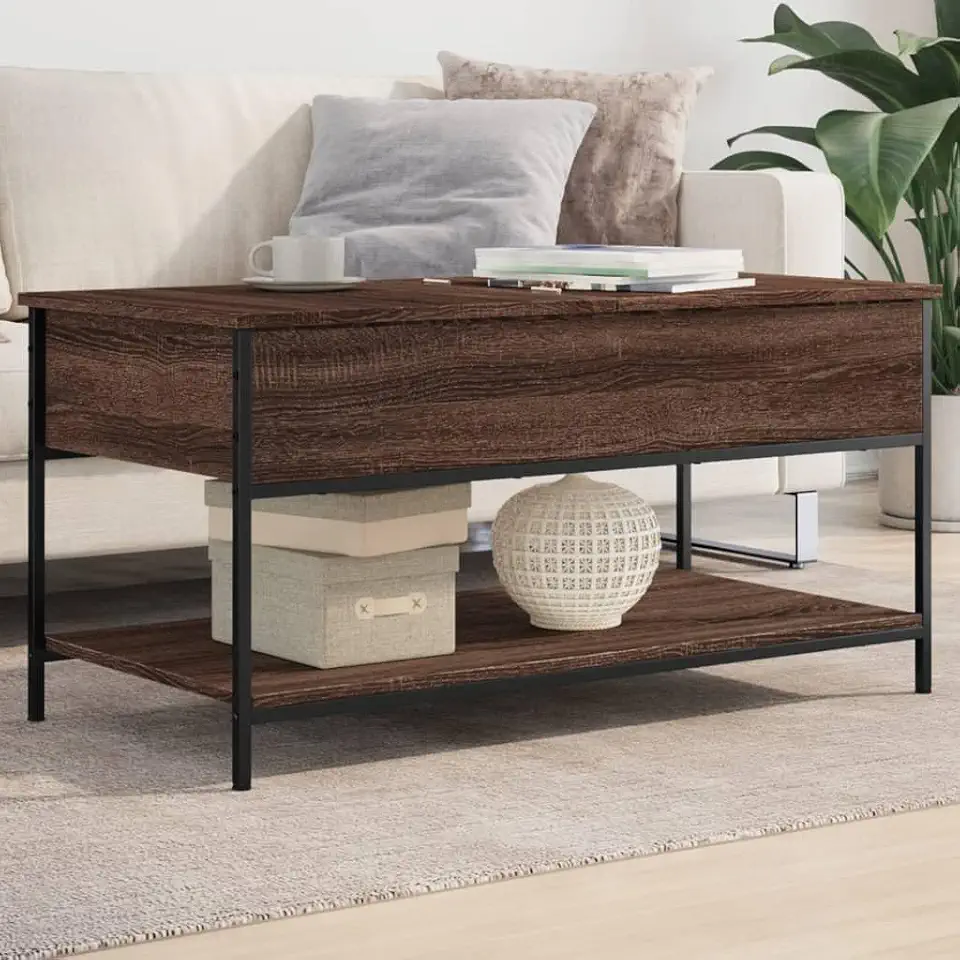 Coffee Table Brown Oak Engineered Wood Medium Adjustable Feet Cocktail Tea Tables Center Table for Living Room
