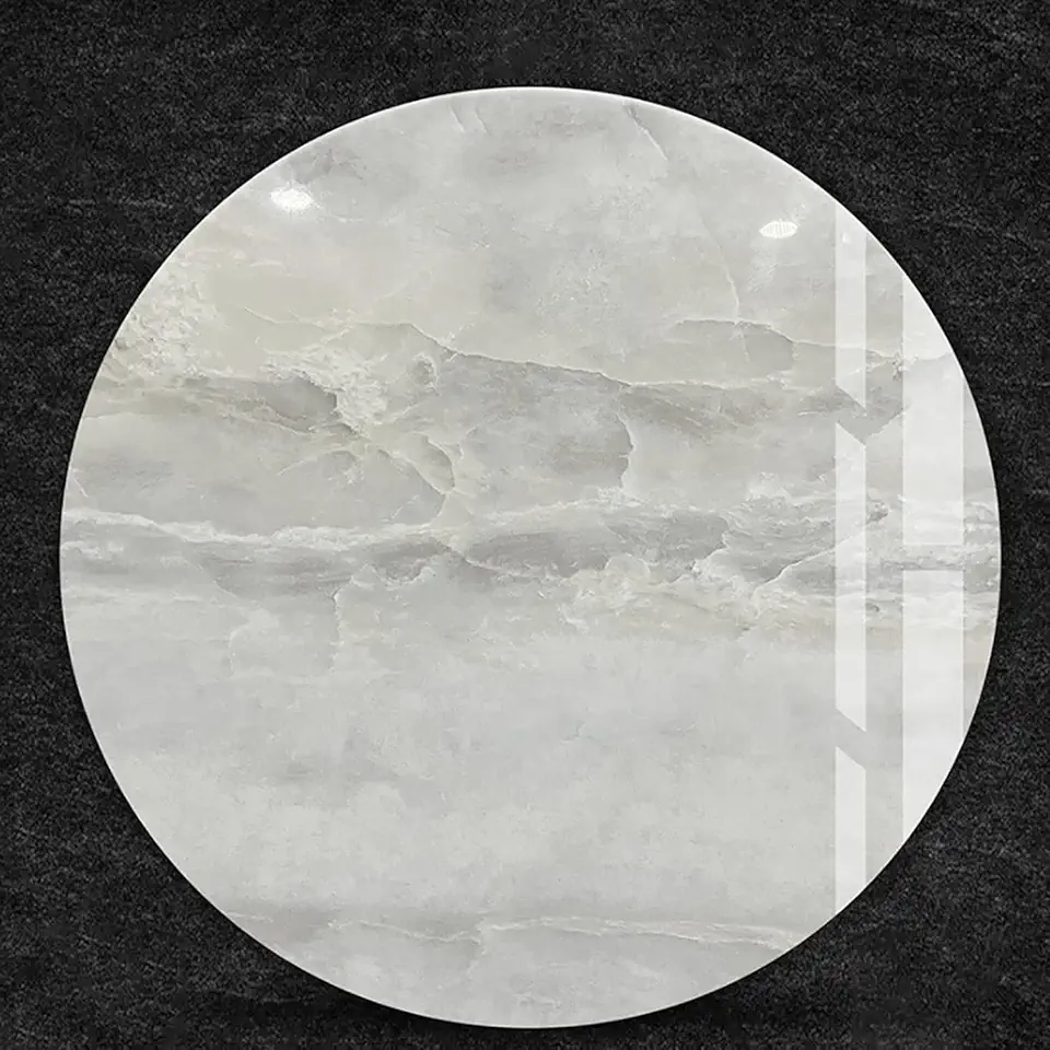 24'' 28'' 32'' 36'' 40'' Marble Lazy Susan Turntable, Large Sintered Stone Rotating Tray for Dining Table, Round 360° Rotatable Serving Plate(Bright Beige Gray,60cm(24in))