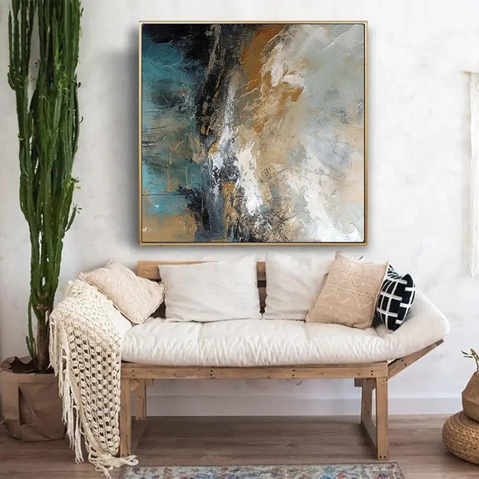 Gray Tones Oil Painting,Minimalist Wall Art,Modern Wall Painting,Sofa Wall Art,Decor For Living Room Bedroom Office,Unstretched,Frameless,(183X183cm) 72X72Inches