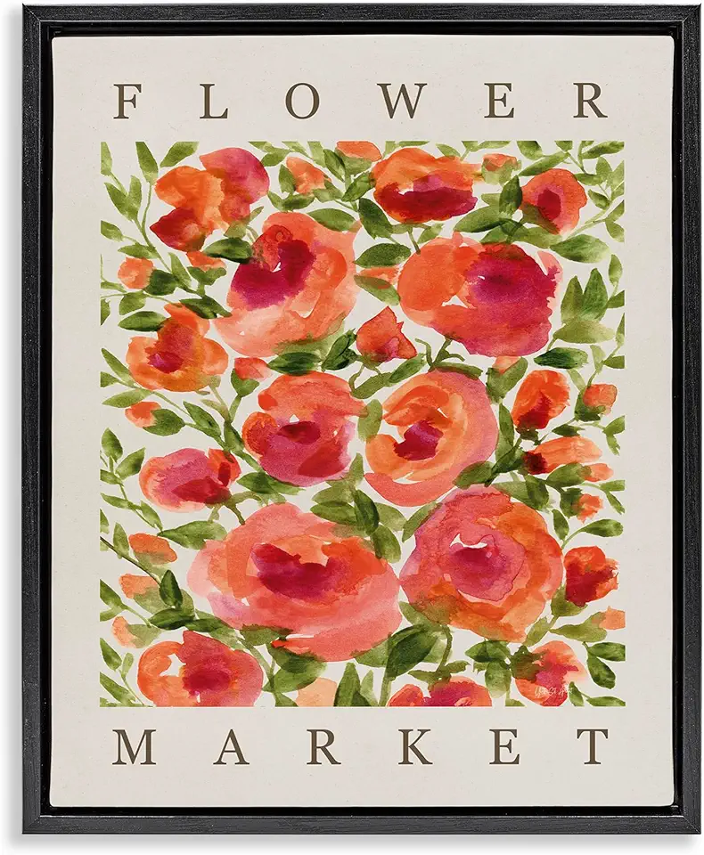 Stupell Industries Flower Market Coral Blooms Black Framed Floater Canvas Wall Art Design by Yvette St. Amant, 17 x 21