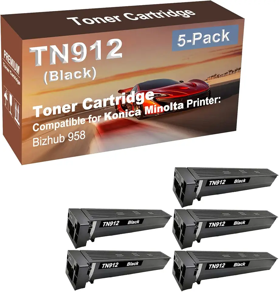 5-Pack Compatible High Capacity TN912 TN-912 (A8H5031) Imaging Toner Cartridge use for Konica Minolta Bizhub 958 Printer (Black)