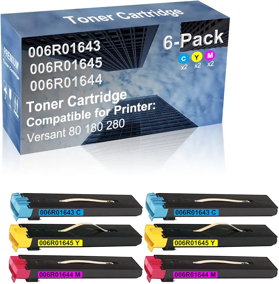 6-Pack (2C+2Y+2M) Compatible High Capacity 006R01643+ 006R01645+ 006R01644 Toner Cartridge Used for Versant 80 180 280 Printer