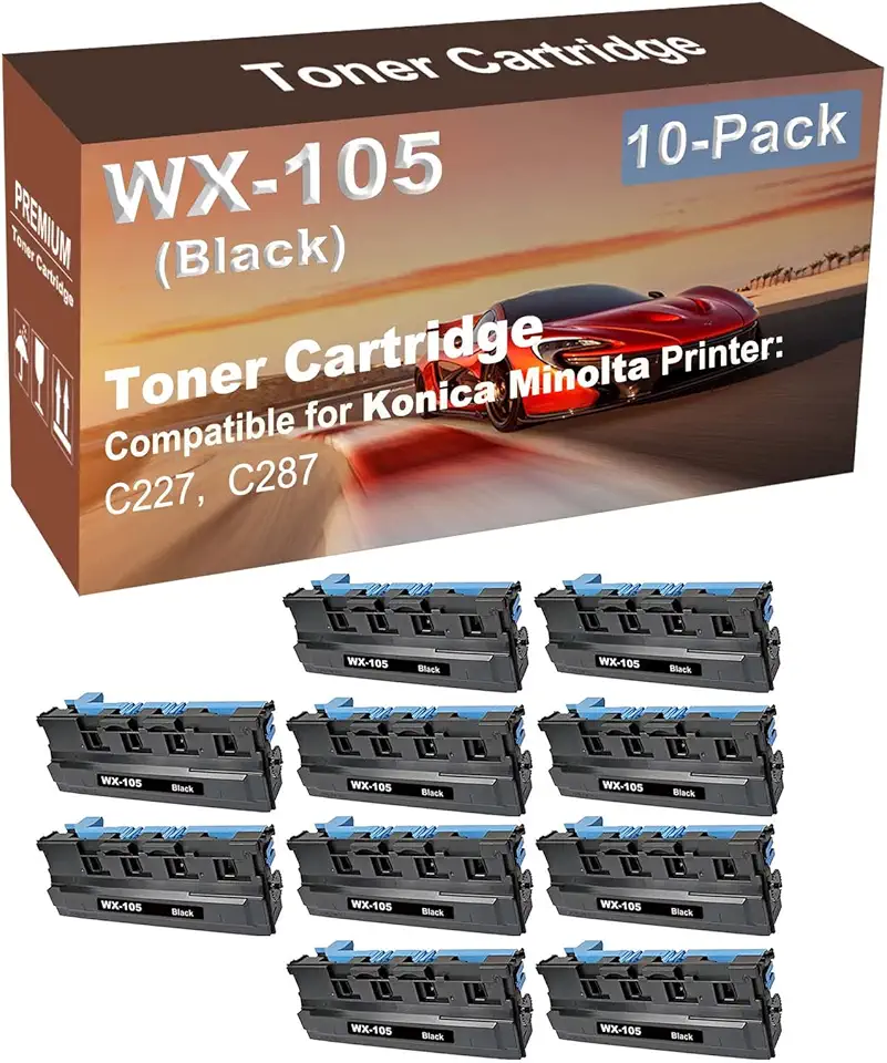 10-Pack Compatible High Yield C227, C287 Printer Waste Toner Container Box Replacement for Konica Minolta WX105 WX-105 Toner Cartridge (Black)