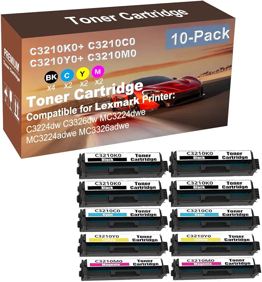 10-Pack (4BK+2C+2Y+2M) Compatible High Capacity C3210K0+ C3210C0+ C3210Y0+ C3210M0 Toner Cartridge Used for C3224dw C3326dw MC3224dwe MC3224adwe MC3326adwe Printer