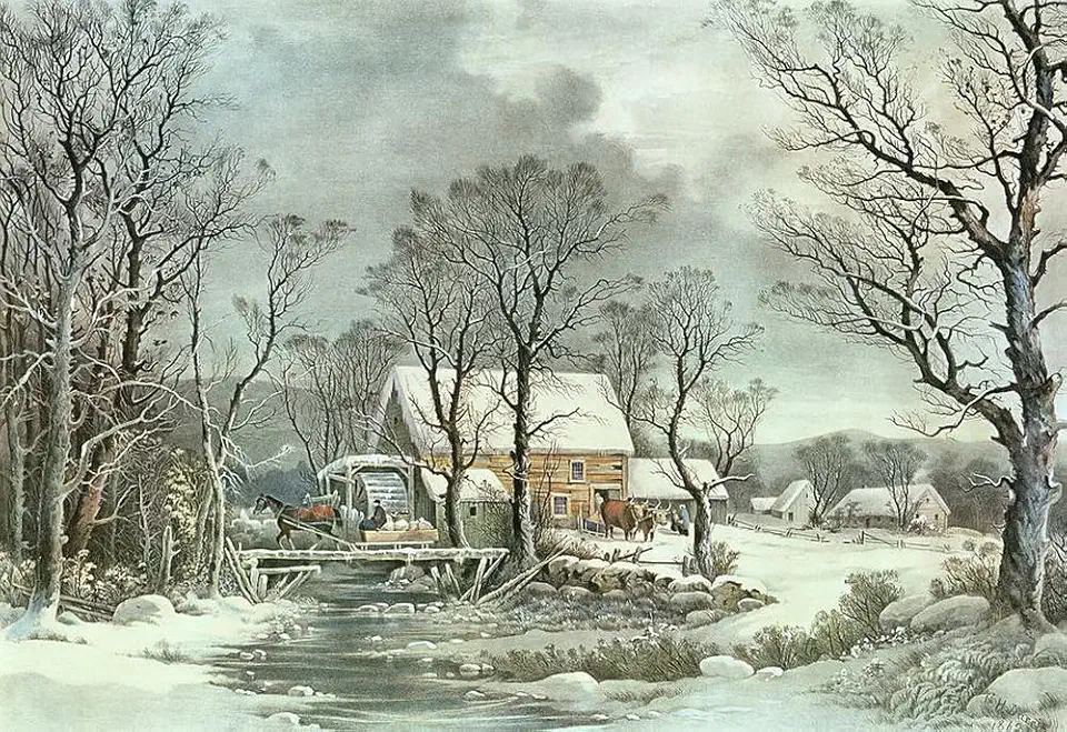 Toperfect 20 Paintings Winter In The Country The Old Grist Mill Oil Art on Canvas - Famous Artworks -Size04, $50-$2000 Hand Painted by Art Academies' Teachers