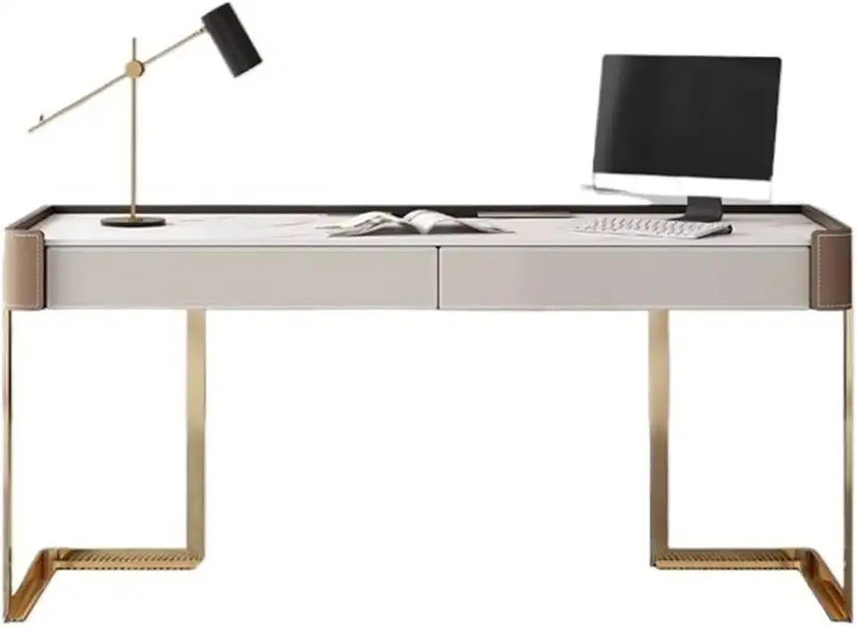 Computer Desk Rock Plate Saddle Leather Desk Modern Home Light Luxury Study Designer Office Desk Against The Wall Student Pc Table A Table for Placing Computers