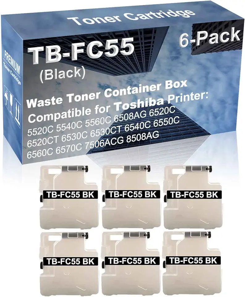 6-Pack Compatible High Capacity TB-FC55 TBFC55 Waste Toner Container Box use for Toshiba E-Studio 5520C, 5540C, 5560C, 6508AG, 6520C Printer (Black)