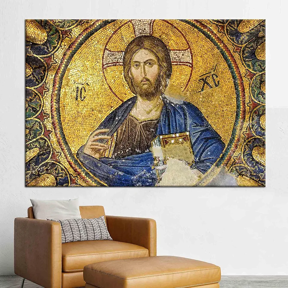 Abstract Jesus Christ Mosaic Art Canvas With African Poster Printed Details Ideal for Modern Home Decor - 1PC - 100x235