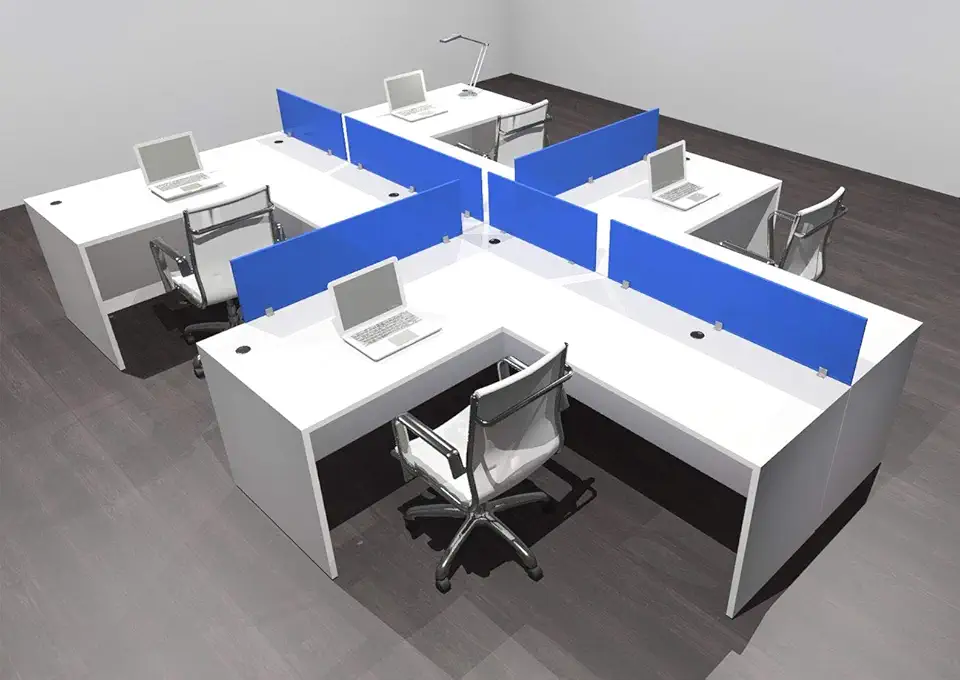 Four Person Modern Acrylic Divider Office Workstation Desk Set, OF-CPN-SPB45