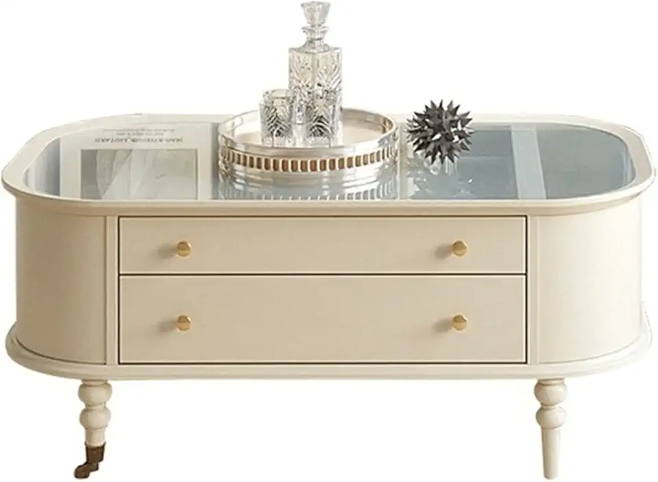 Side Table Vintage Wood Coffee Table, Rectangular Living Room Table Center Table with 2 Drawers and Swivel Wheels, Easy to Assemble for Bedroom, Living Room, Sofa (Color : Brass) (B)