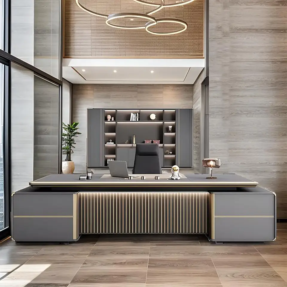 Wood L Shaped Executive Computer Desk, Computer Desk with File Drawers, Writing Gaming Table Business Furniture Workstation