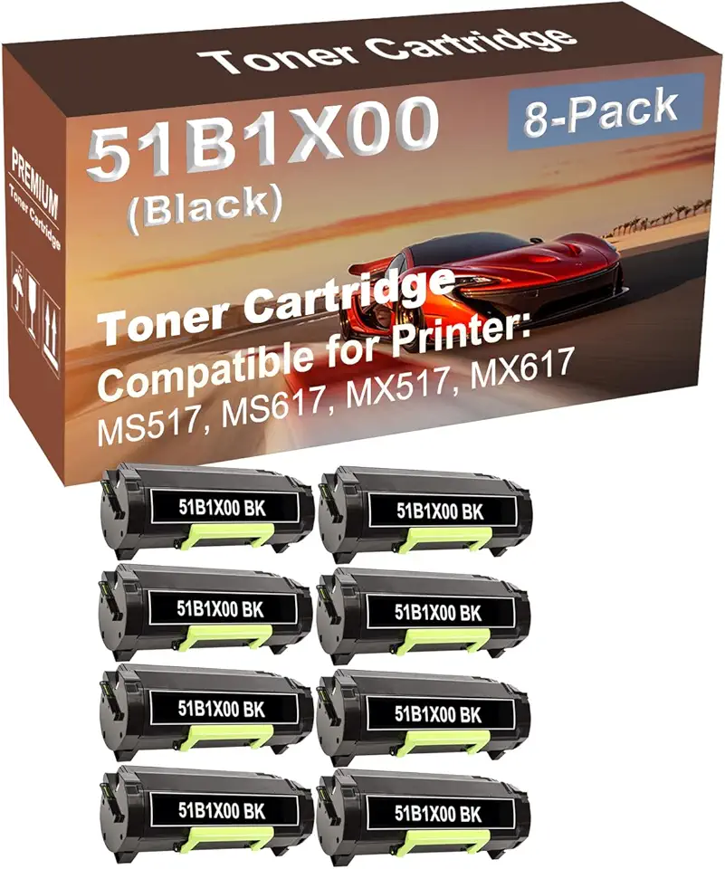 8-Pack Compatible High Capacity MS517, MS617, MX517, MX617 Printer Toner Cartridge Replacement for Lexmark 51B1X00 Printer Cartridge (Black)