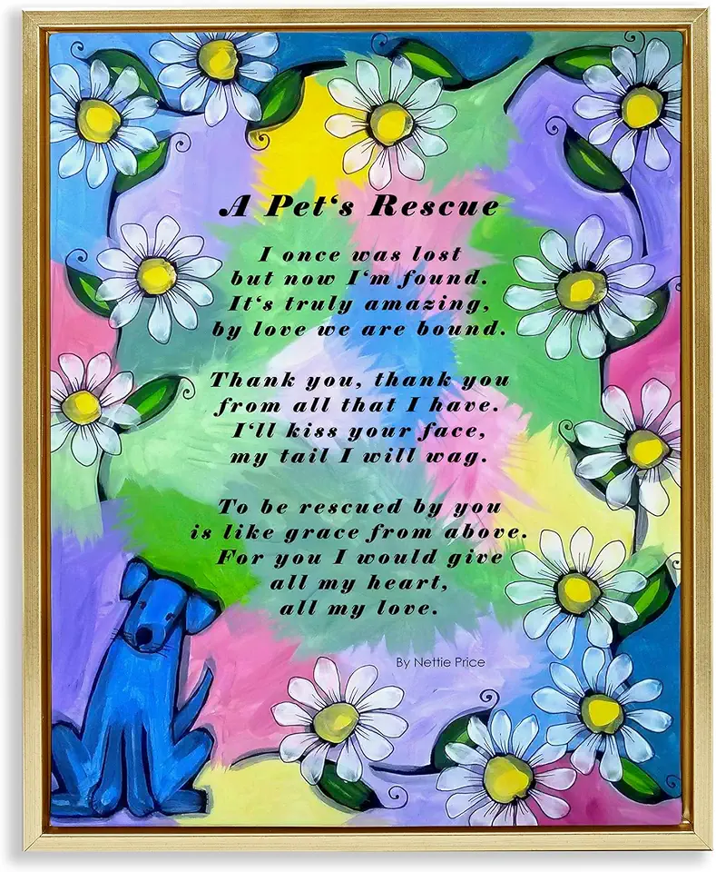 Stupell Industries Heartfelt Pet's Rescue Poem Gold Framed Floater Canvas Wall Art Design by Nettie Price, 17 x 21