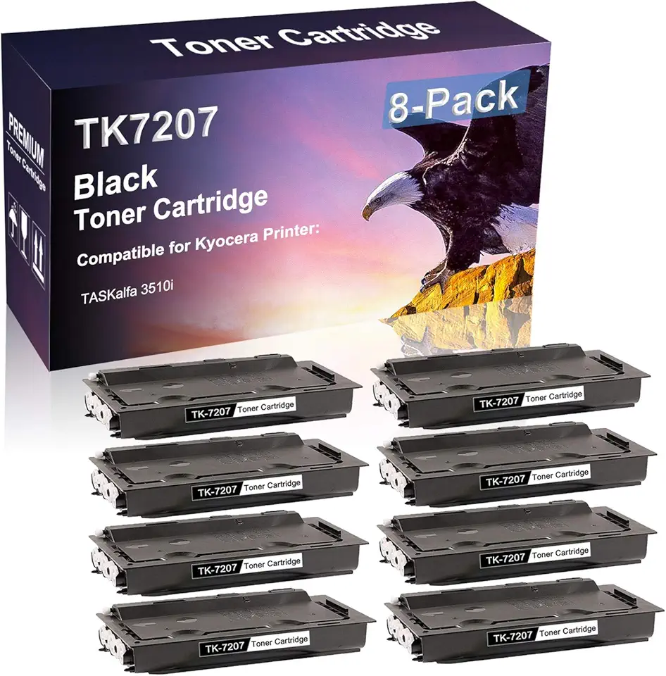 8-Pack Compatible High Capacity TK7207 | TK-7207 Imaging Toner Cartridge use for Kyocera TASKalfa 3510i (Black)