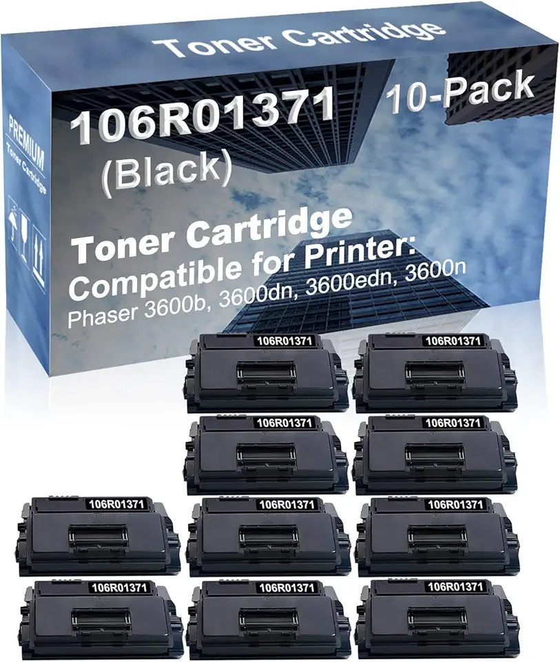 10-Pack Compatible High Yield 3600b, 3600dn, 3600edn, 3600 Printer Cartridge Replacement for 106R01371 Toner Cartridge (Black)
