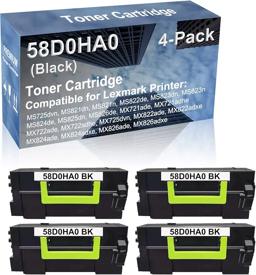4-Pack Compatible High Capacity MS825dn MS826de MX721ade MX721adhe MX722ade MX722adhe MX725dvn Printer Toner Cartridge Replacement for 58D0HA0 Toner Cartridge (Black)