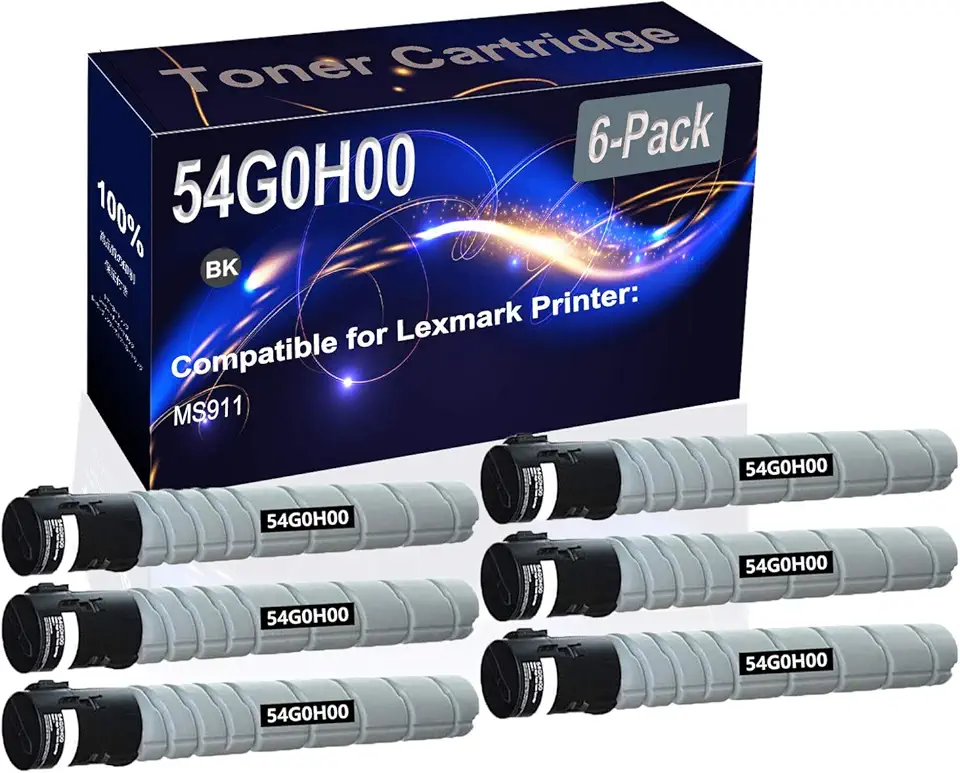6-Pack (Black) Compatible 54G0H00 Printer Toner Cartridge (High Capacity) fit for MS911 Printer