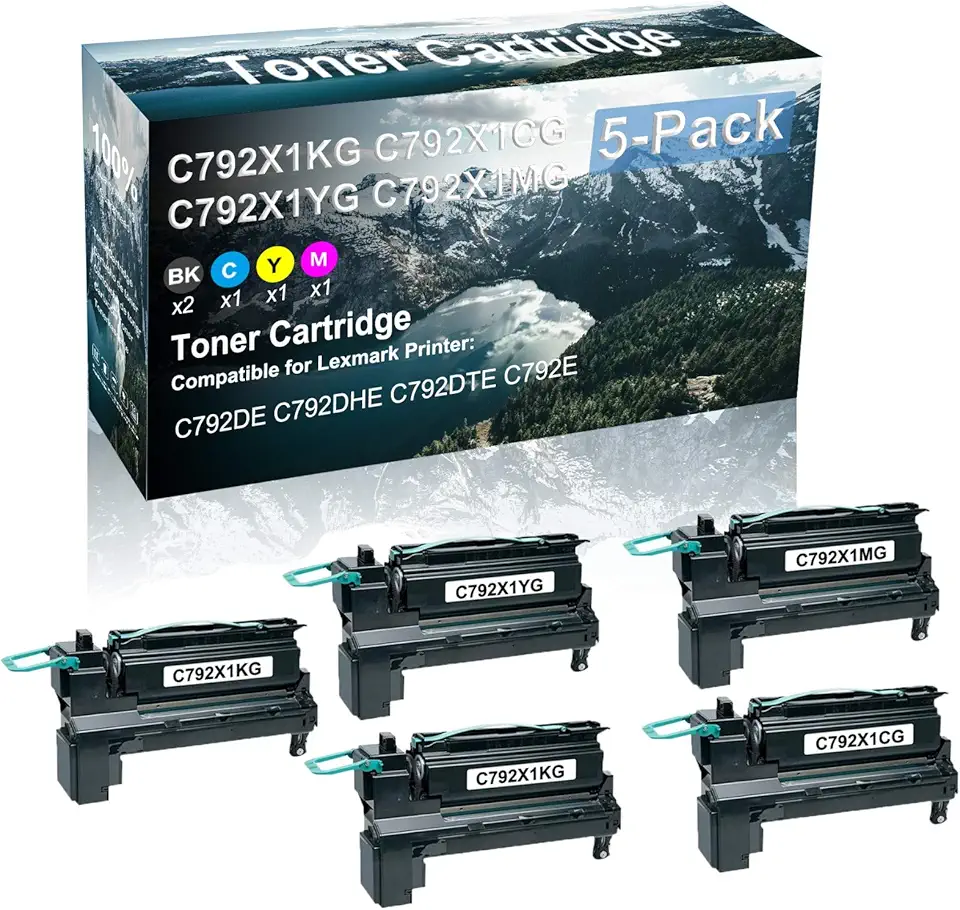 5 Pack (BK+C+Y+M) Compatible C792X1KG C792X1CG C792X1YG C792X1MG Laser Printer Toner Cartridge High Yield Use for C792DE C792DHE C792DTE C792E Printer