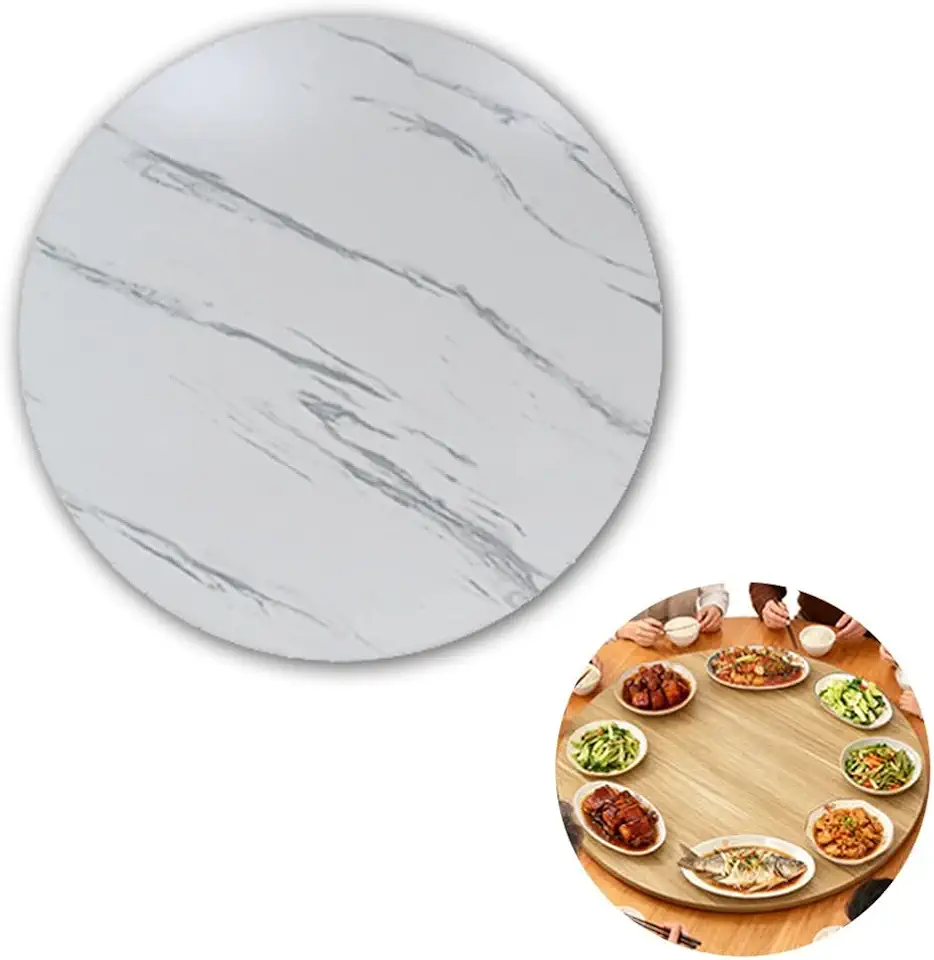 27 30 36 40in Large Wood Lazy Susan Turntable, Round Rotating Serving Tray Tabletop Rotating Tray Rotatable Serving Plate for Dining Table Centerpiece(White Marble Pattern,70 cm (27 in))