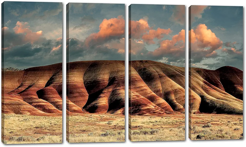 80 x 50 TOTAL - Painted Hills Canvas Print Wall art dramatic 4 Panel Split John Day Oregon Landscape Art