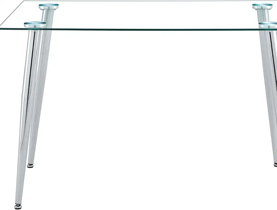 Chic Glass Dining Table with Silver Frame - 130x80cm, 8mm Thick Clear Tabletop Elegant Tempered Metal Leg 130 * 80cm, Sophisticated Style