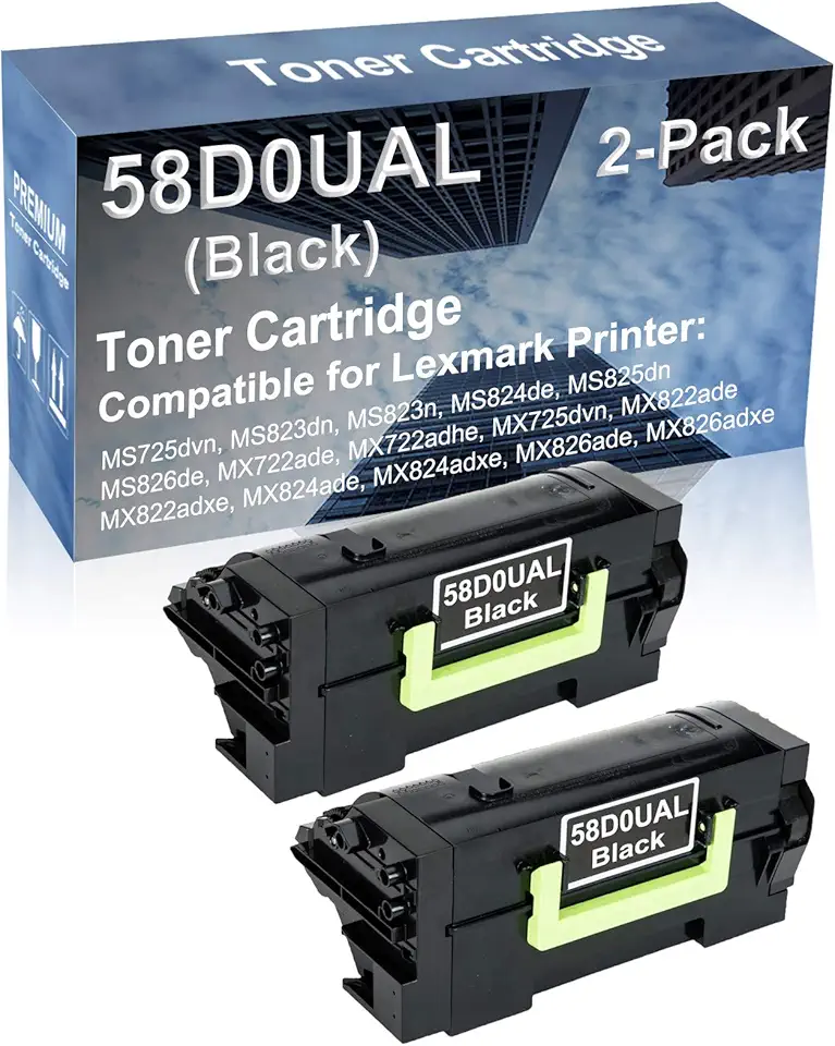 2-Pack Compatible High Capacity MX822adxe MX824ade MX824adxe MX826ade MX826adxe Printer Toner Cartridge Replacement for 58D0UAL Printer Cartridge (Black)