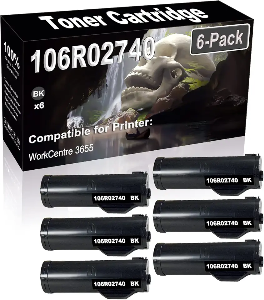 6-Pack (Black) Compatible High Yield 106R02740 Laser Printer Toner Cartridge use for WorkCentre 3655 Printer