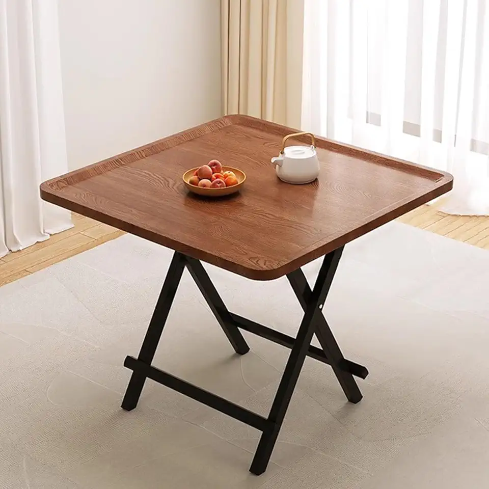 Retro Living Room Folding Table, Simple Small Square Desk, Small Household Dining Table, Easy to Store And Stable Side Table, Suitable for Indoor And Outdoor, 60/70/80cm ,60*60*74CM,Black walnut