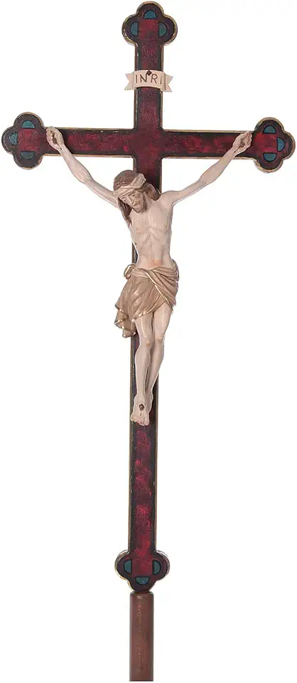 Processional Cross with Jesus Christ Burnished in 3 Colours and Finished in Gold, Baroque Style, 210 cm (82.67 inc.)