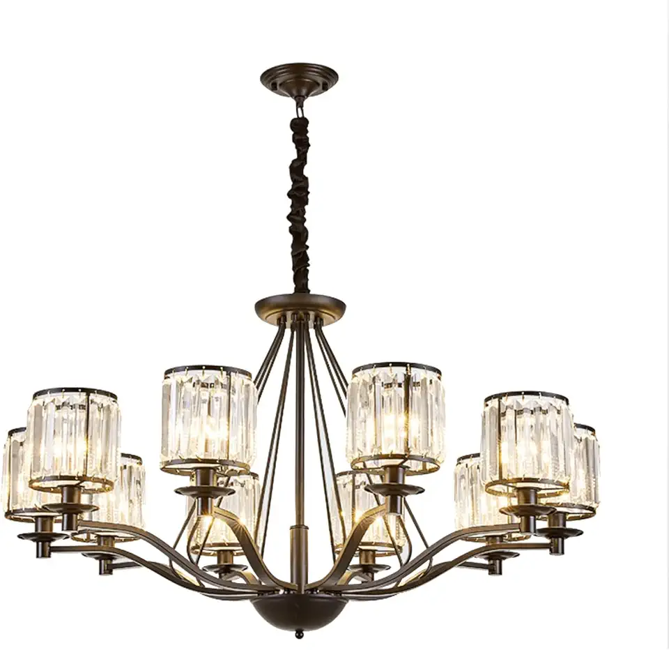 V-intage Iron Art Crystal Chandelier - Simple Glass Pendant Light Adjustable Hanging Ceiling Lighting Fixture Compatible with Kitchen Island Bedroom Hallway (Color : 6-Lights)