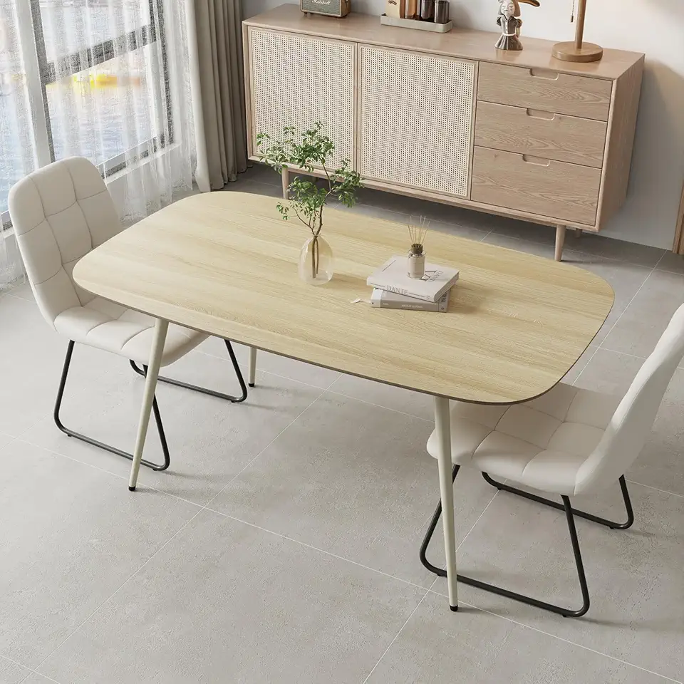 47.2'' Dining Table Set for 2,Modern Wood Dining Table,Leather Dining Chairs 2,Table and Chairs Set of 2,Ideal for Kitchen Dining Room (Cat Scratch Table + 2 White Chairs, 47.2