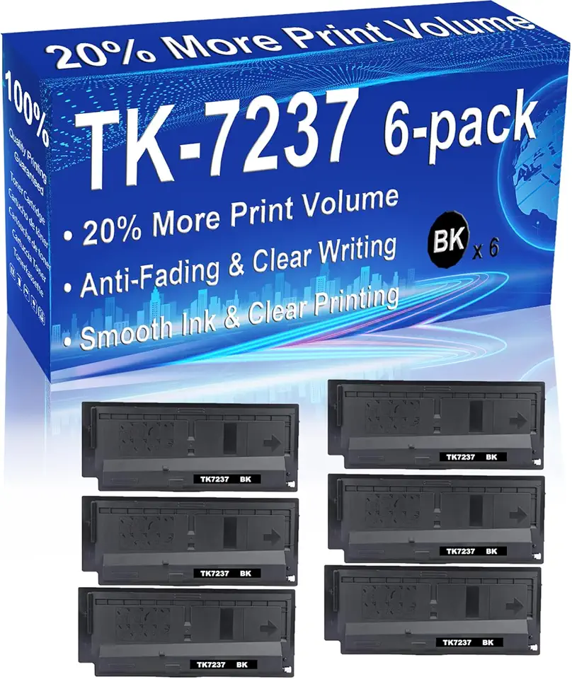 6-Pack (Black) Compatible High Yield TK7237 TK-7237 1T02ZS0US0 Toner Cartridge Use for TASKalfa MZ4000i Printer