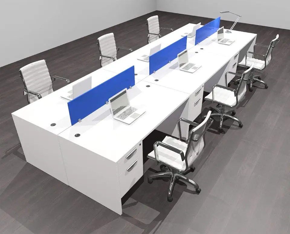 Six Person Modern Acrylic Divider Office Workstation Desk Set, OF-CPN-FPB21