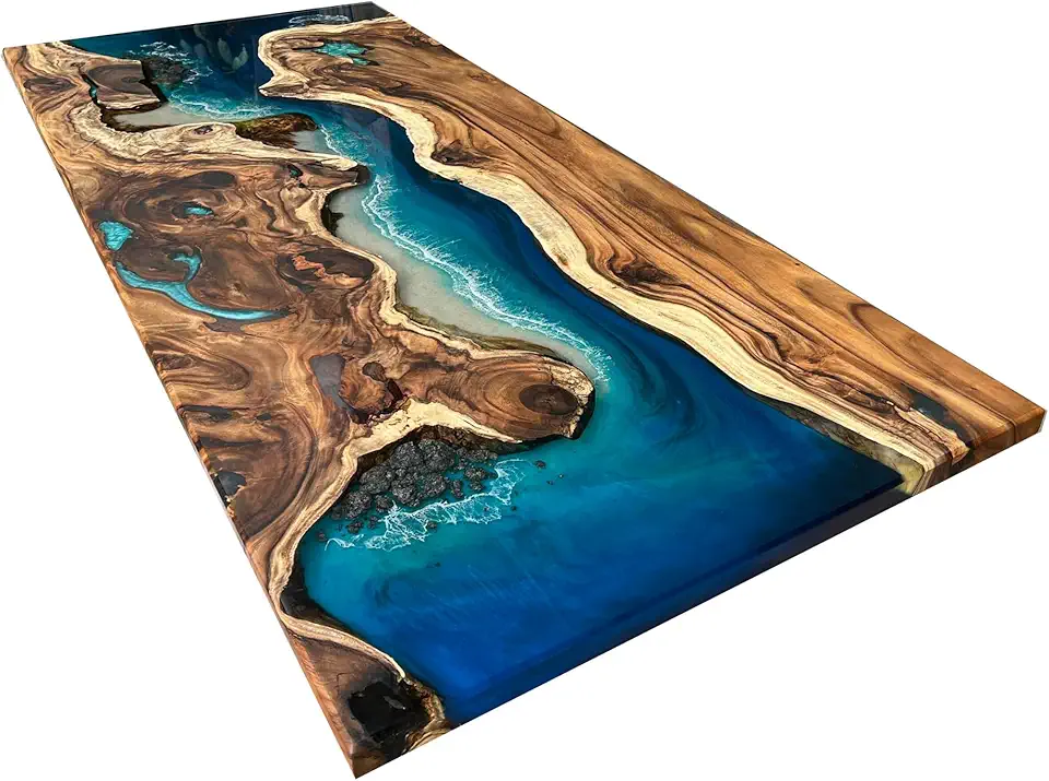 Personalized Ocean Resin Epoxy Table, Handmade Ocean Dining Table, Live Edge Ocean Epoxy Coffee Table, Living Room Table, Kitchen Table, Custom Craft Table (50x80 inch)