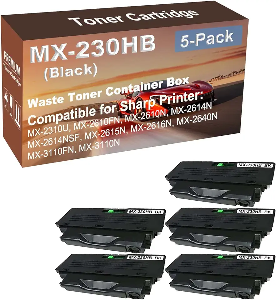 5-Pack Compatible High Capacity MX-230HB MX230HB Waste Toner Container Box use for Sharp MX-2310U, MX-2610FN, MX-2610N, MX-2614N Printer (Black)