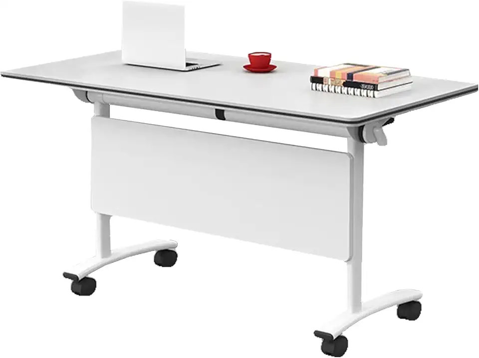 Portable Rolling Training Table for Seminar Room Folding Conference Table on Lockable Wheels Rectangular Mobile Meeting Table for Office and Classroom