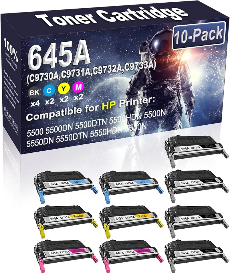 10-Pack (4BK/2C/2Y/2M) Compatible 645A (C9730A C9731A C9732A C9733A) Laser Toner Cartridge Replacement for HP 5500 5500DN 5500DTN 5500HDN 5500N 5550DN 5550DTN 5550HDN 5550N Printer